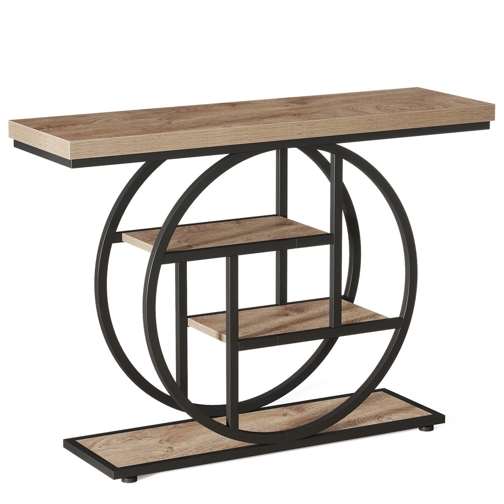 Konsollbord 105×30×80 cm / avlastningsbord med hyller / sidebord i tre og metall – Brun/svart