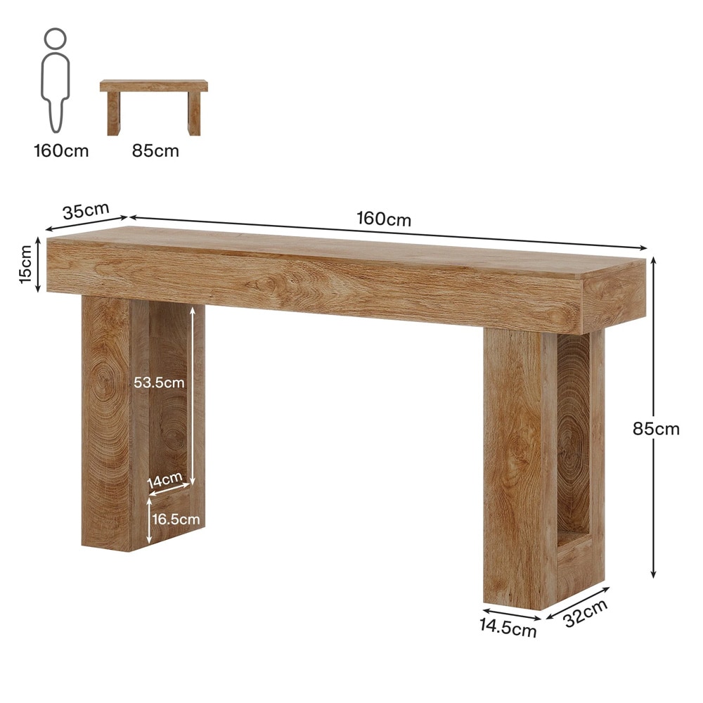 Konsollbord 160×35×85 cm / langt avlastningsbord / smalt sidebord i tre – Rustikkbrunt