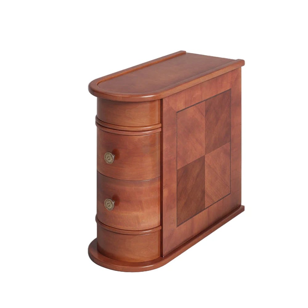 Sidebord i tre 60 x 27 x 60 cm brun / nattbord med 2 skuffer / avlastningsbord med avrundet design
