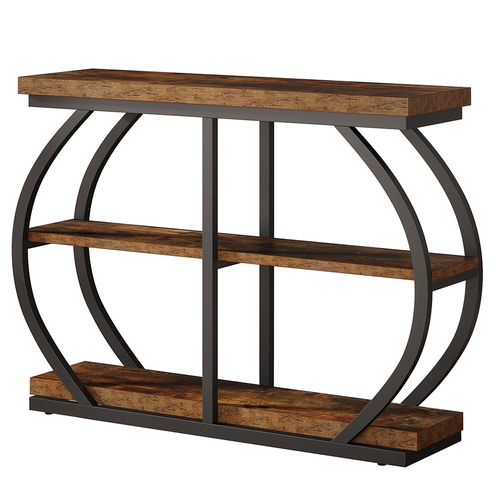 Konsollbord i tre og metall 105 cm / industrielt avlastningsbord / smalt sidebord med tre hyller