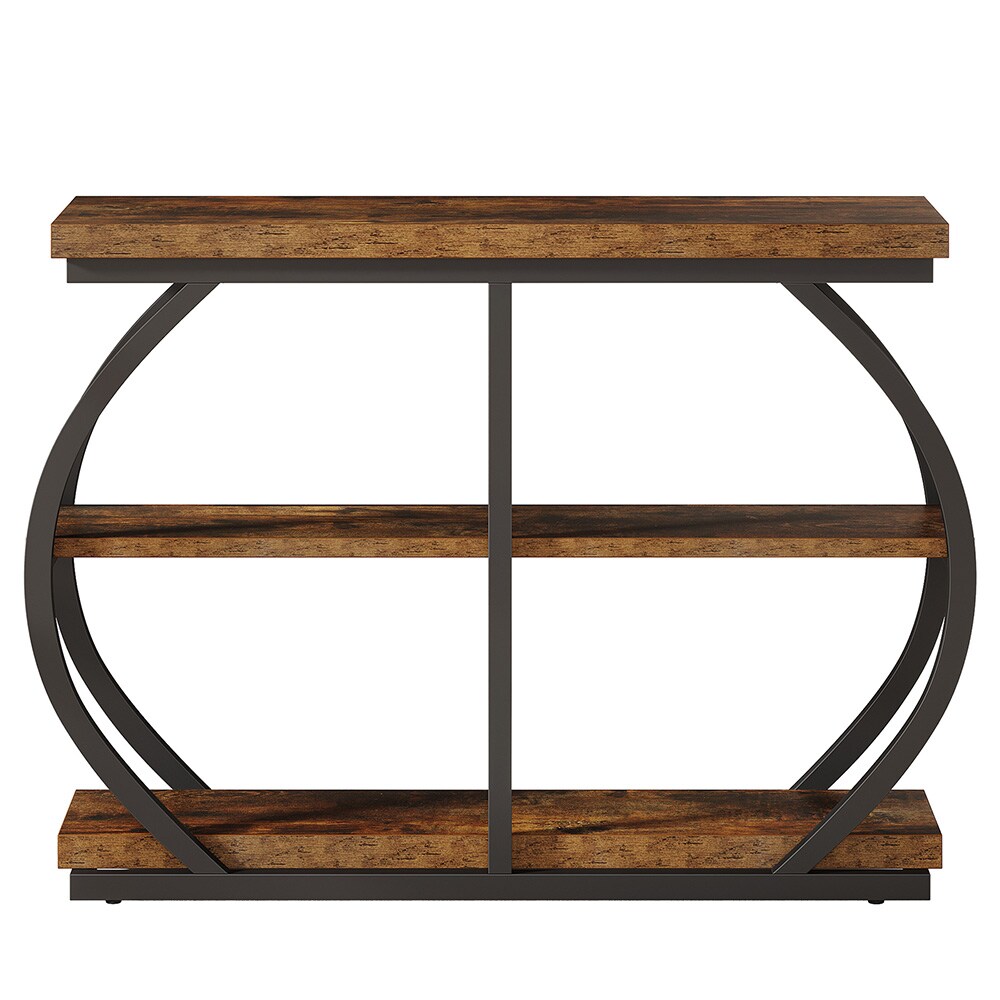 Konsollbord i tre og metall 105 cm / industrielt avlastningsbord / smalt sidebord med tre hyller