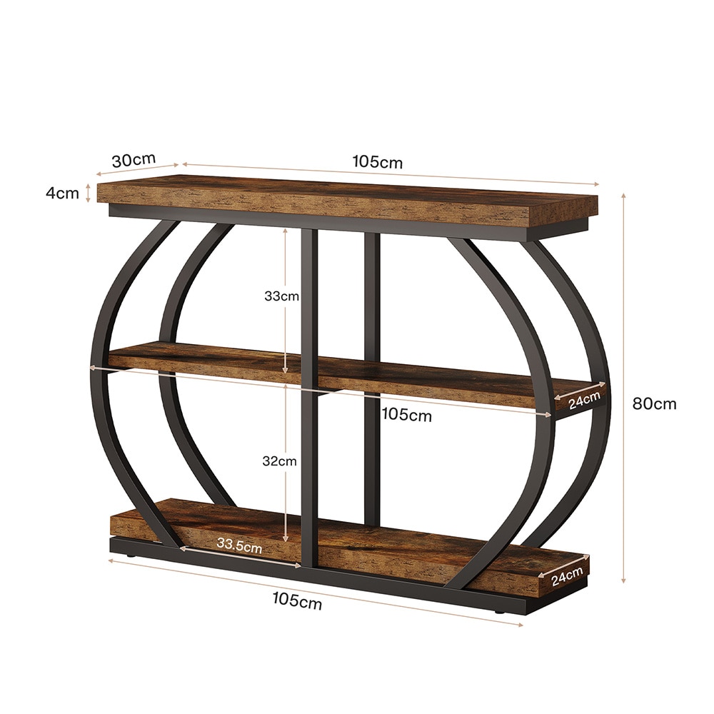 Konsollbord i tre og metall 105 cm / industrielt avlastningsbord / smalt sidebord med tre hyller