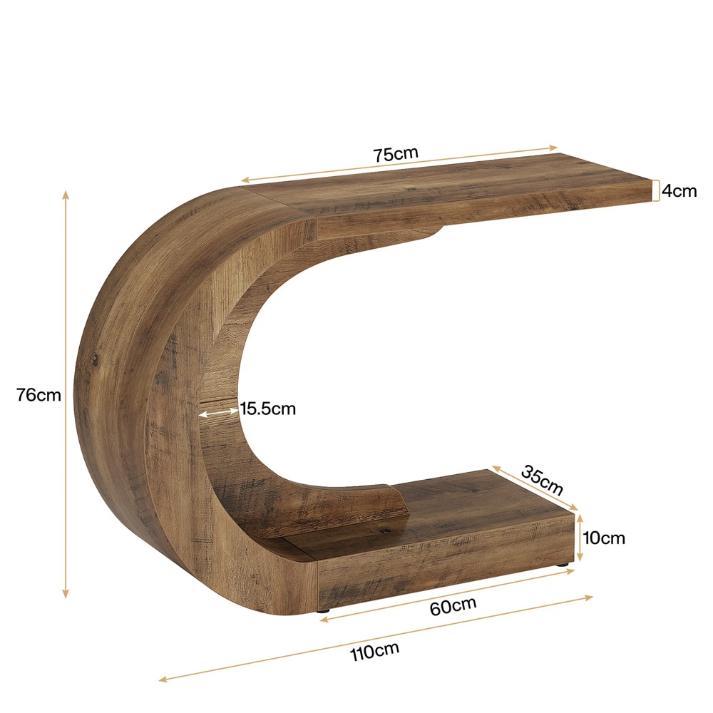 Konsollbord 110×35×75 cm / smalt avlastningsbord / C-formet sidebord i tre – Brun