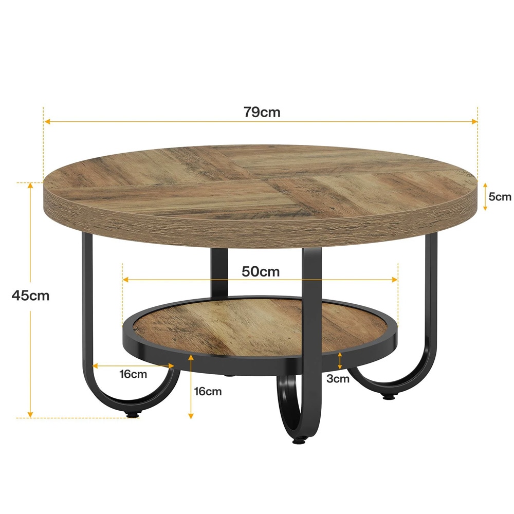 Rundt salongbord Ø79×45 cm / sofabord med 2 nivåer / stuebord i tre og metall – Brun/svart