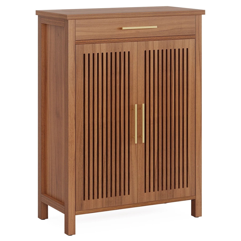 Skoskap 80×36×109 cm / entréskap med skuff / skohylle med justerbare hyller og lamelldører – Brun