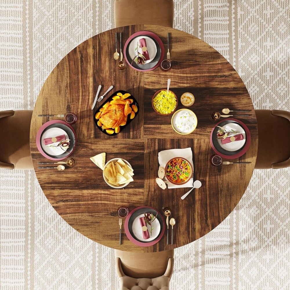 Rundt spisebord Ø120×75 cm / matbord for 4 personer / kjøkkenbord i tre – Brun/svart