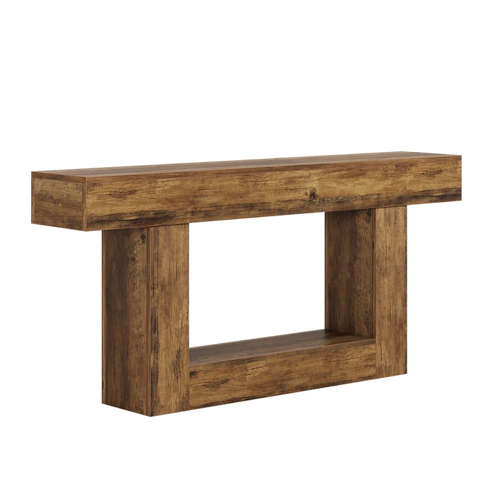 Konsollbord 160×30×82 cm / langt avlastningsbord med hylle / smalt sidebord i tre – Rustikkbrun