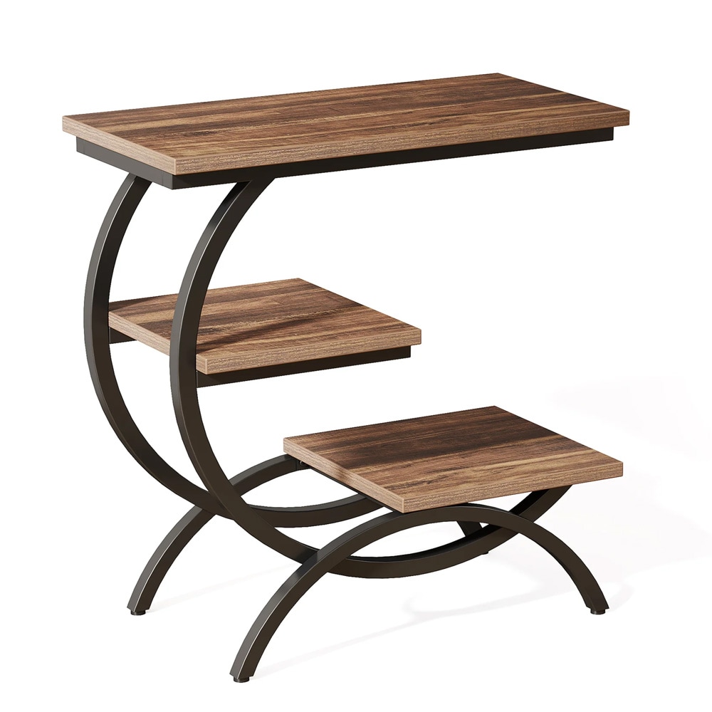 C-formet sidebord 60 x 30 x 65 cm / brun-svart bord med tre hyller / smalt avlastningsbord