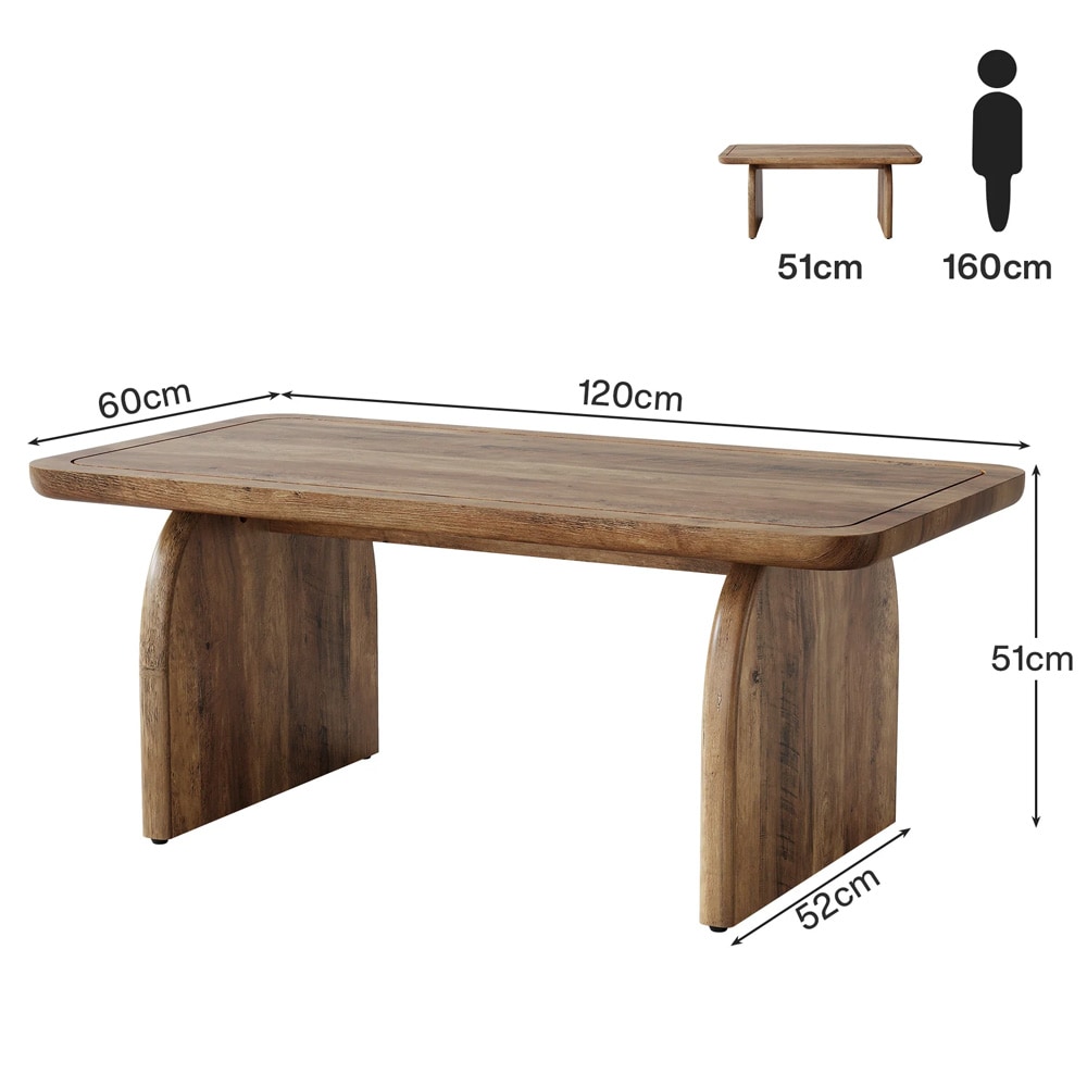 Salongbord 120×60×51 cm / rektangulært sofabord / stuebord med H-formet understell – Rustikkbrunt