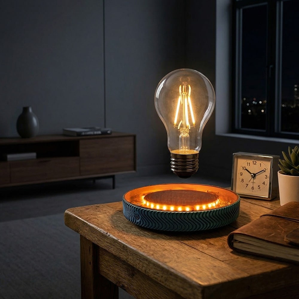 Magnetisk svevende lampe med glødepæredesign / berøringsstyrt nattlampe med varmt lys / dekorativ bordlampe