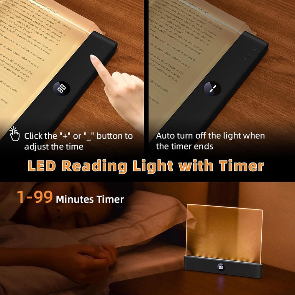 Oppladbar leselampe svart / LED-lampe med timer / dimbar nattlampe med 3 fargetemperaturer