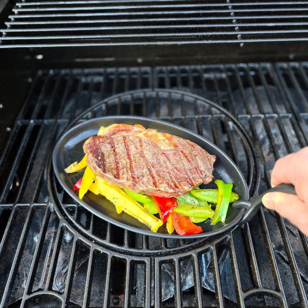Mustang stekepanne av støpejern med avtakbart håndtak / grillpanne / serveringspanne