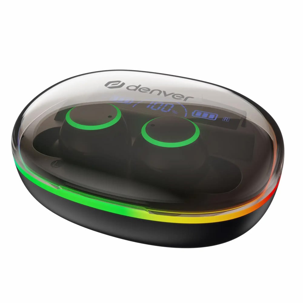 Denver TWE-55B TWS-hodesett med LED - Svart