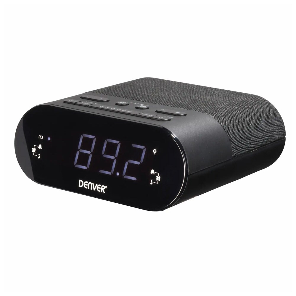 Denver CRQ-107 klokkeradio / vekkerklokke med radio / alarmklokke med trådløs Qi-lading / dobbel alarm