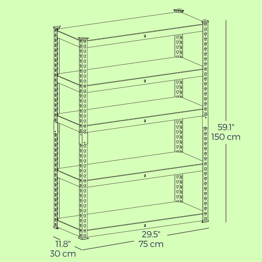 Lagerreoler i 2-pakning / reoler i metall med 5 justerbare hylleplan – 75×30×150 cm