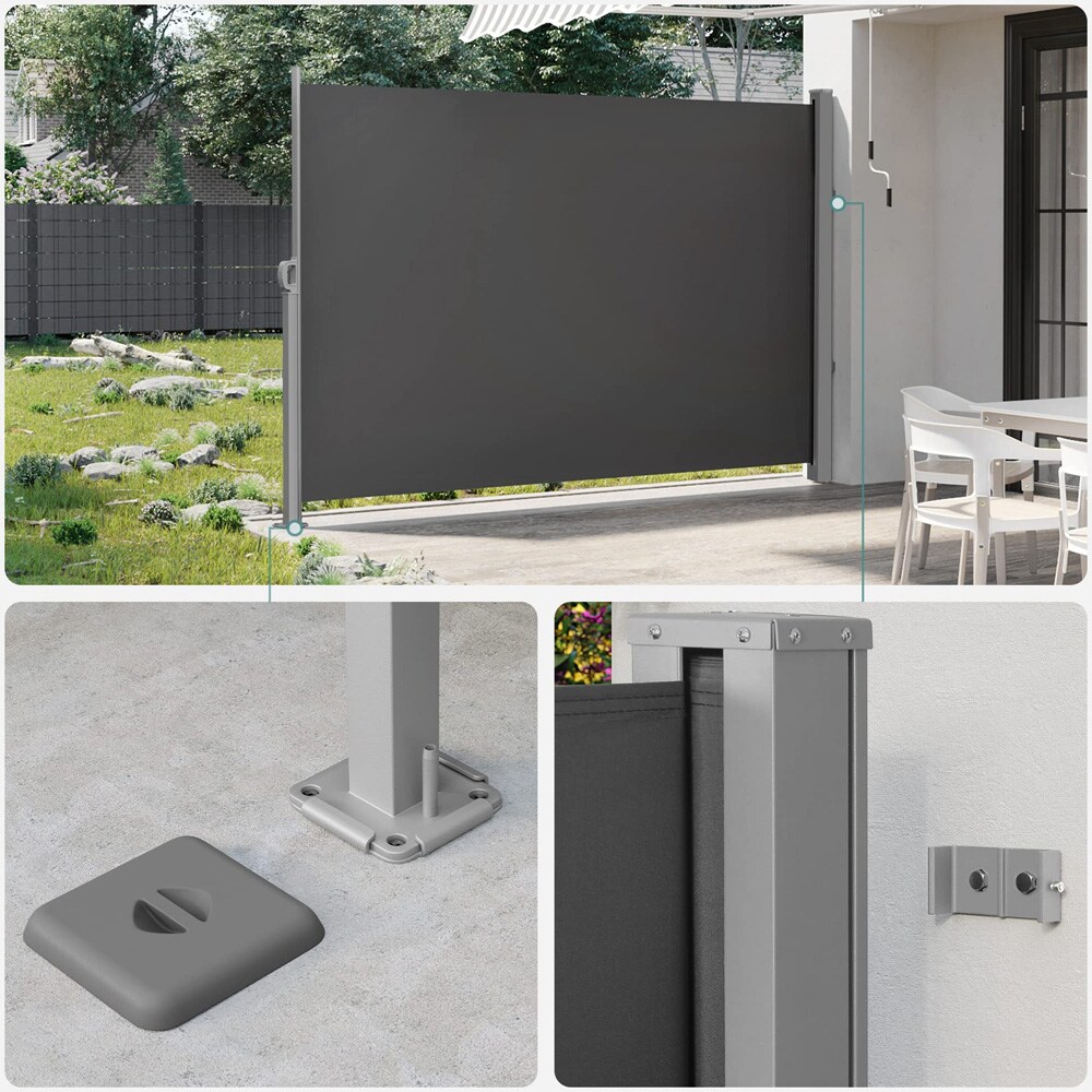 Uttrekkbar sidemarkise 180×450 cm / innsynsskjerm til terrasse og balkong med UPF 50+ – Grå