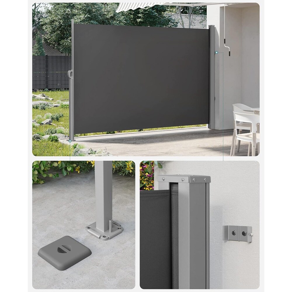 Uttrekkbar sidemarkise 160×350 cm / innsynsskjerm til balkong, terrasse og hage – Grå