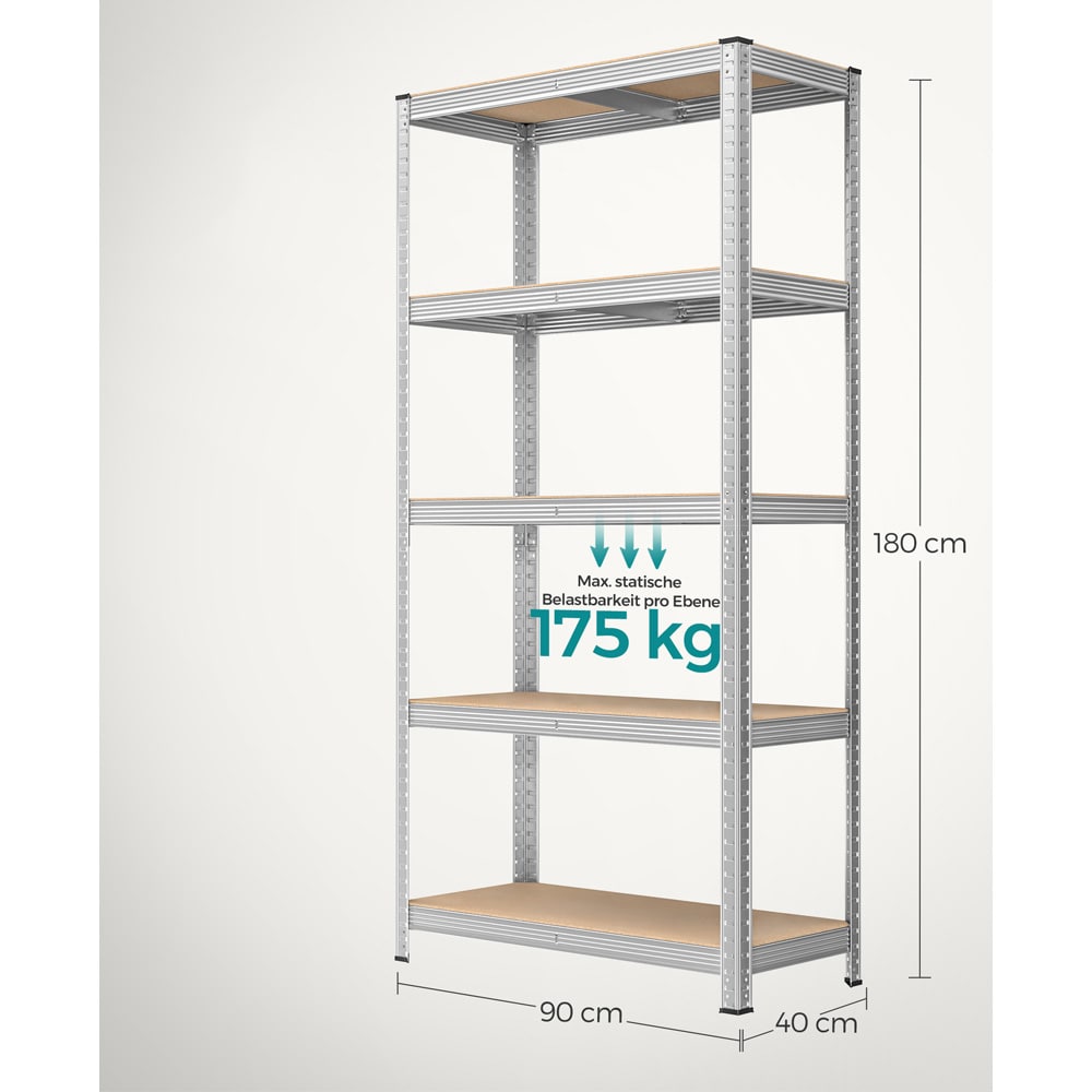 Lagerhylle 5 hylleplan 180 x 90 x 40 cm / metallhylle / garasjehylle / hylle med justerbare hylleplan