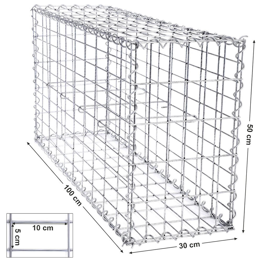 Gabionkurv 100 x 50 x 30 cm / galvanisert steinkurv til hage / verktøyfri gabion til mur og avgrensning