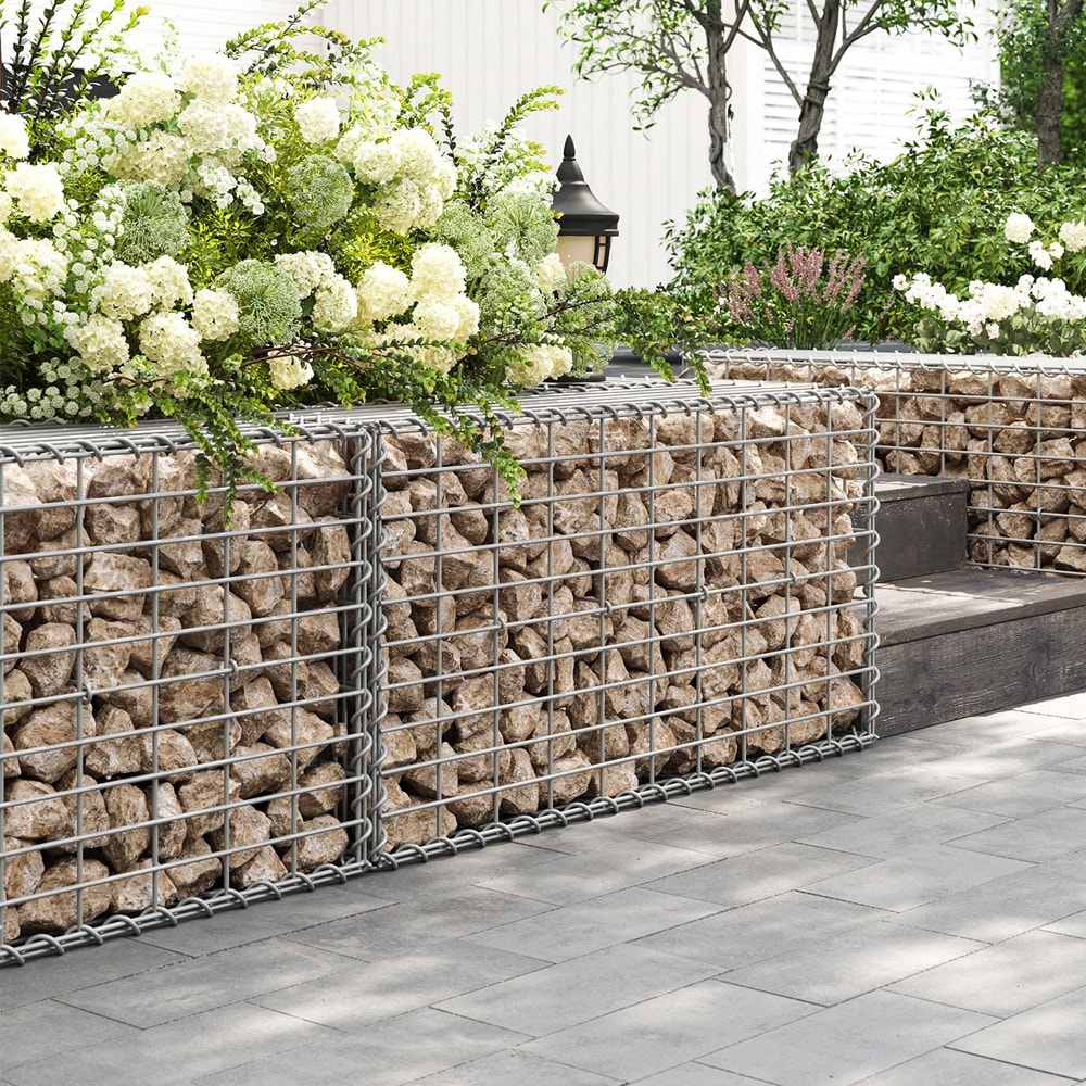 Gabionkurv 100 x 50 x 30 cm / galvanisert steinkurv til hage / verktøyfri gabion til mur og avgrensning