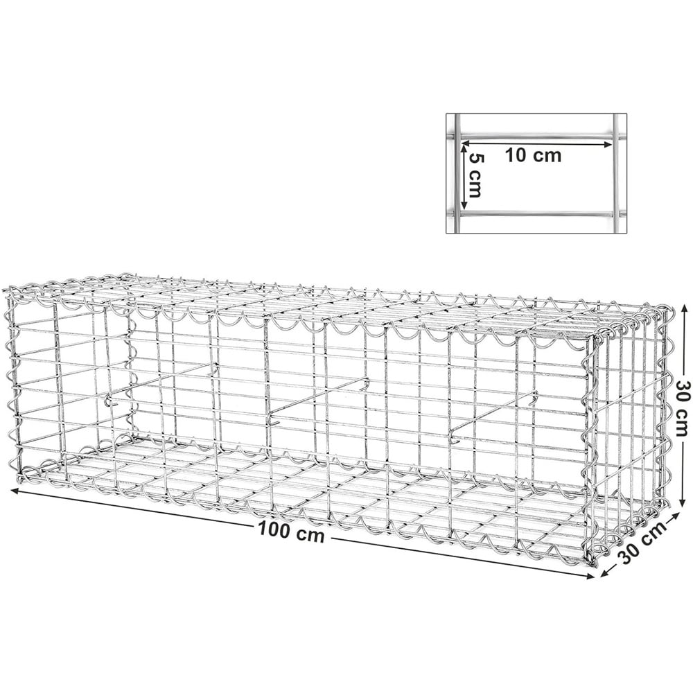 Gabionkurv 100 x 30 x 30 cm / galvanisert stålgabion / steinkurv til støttemur / hageavgrensning