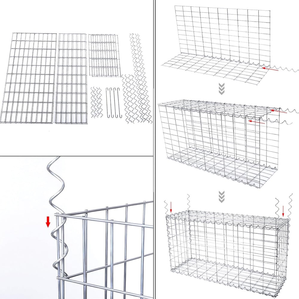 Gabionkurv 100 x 30 x 30 cm / galvanisert stålgabion / steinkurv til støttemur / hageavgrensning