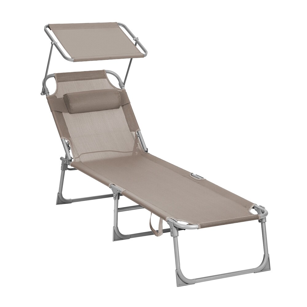 Solseng med solskjerm / sammenleggbar strandseng / justerbar hageseng 193 x 55 cm