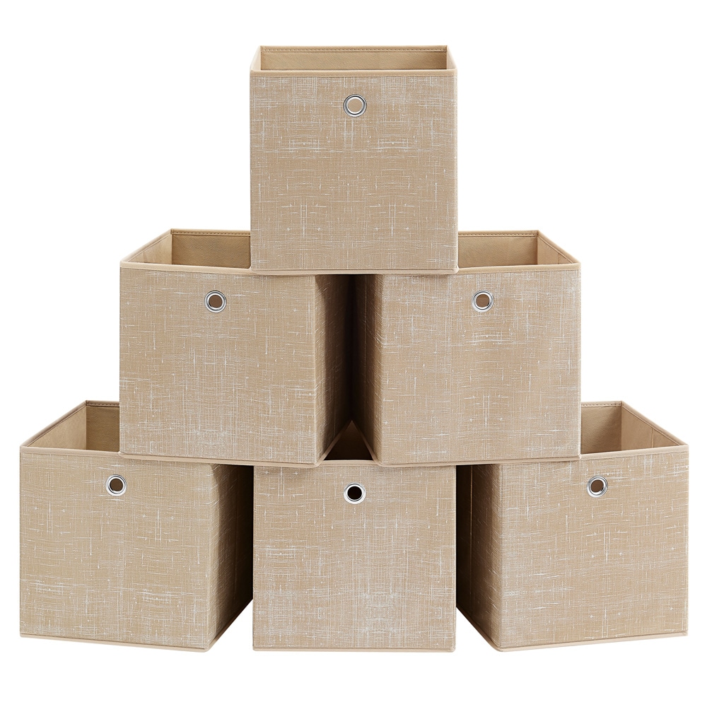 6 stk oppbevaringsbokser 30 cm - Beige / oppbevaringskuber i stoff / kubeoppbevaringsbokser