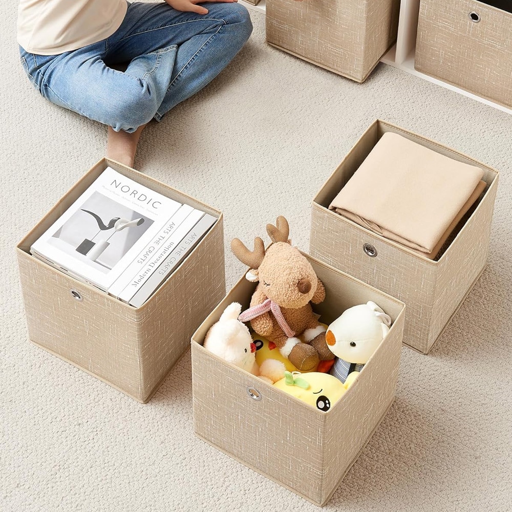 6 stk oppbevaringsbokser 30 cm - Beige / oppbevaringskuber i stoff / kubeoppbevaringsbokser