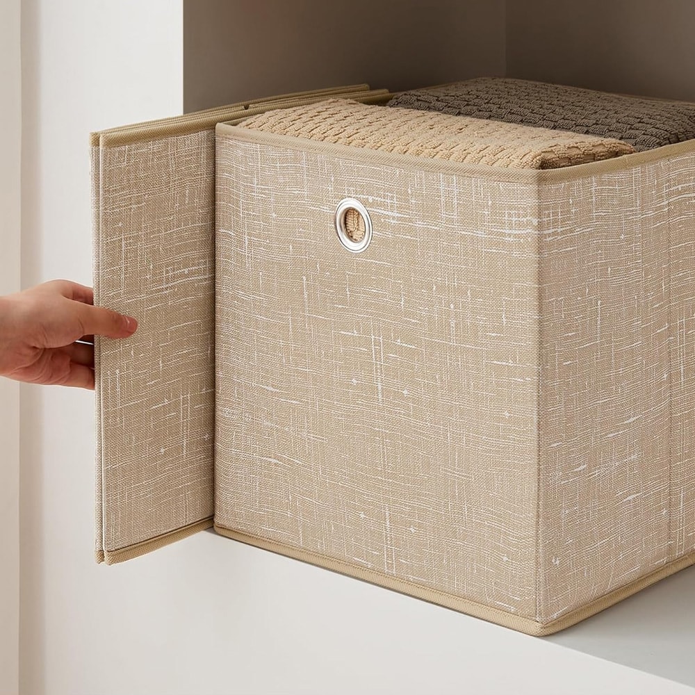6 stk oppbevaringsbokser 30 cm - Beige / oppbevaringskuber i stoff / kubeoppbevaringsbokser