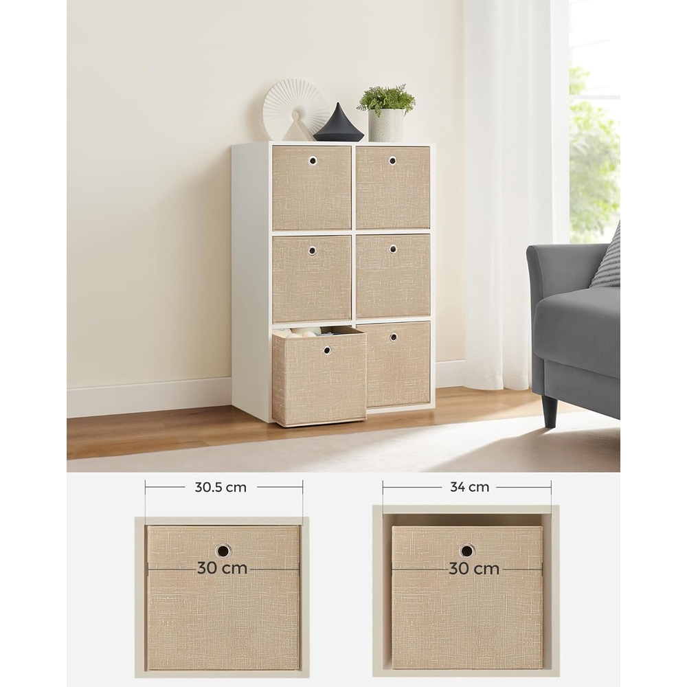 6 stk oppbevaringsbokser 30 cm - Beige / oppbevaringskuber i stoff / kubeoppbevaringsbokser