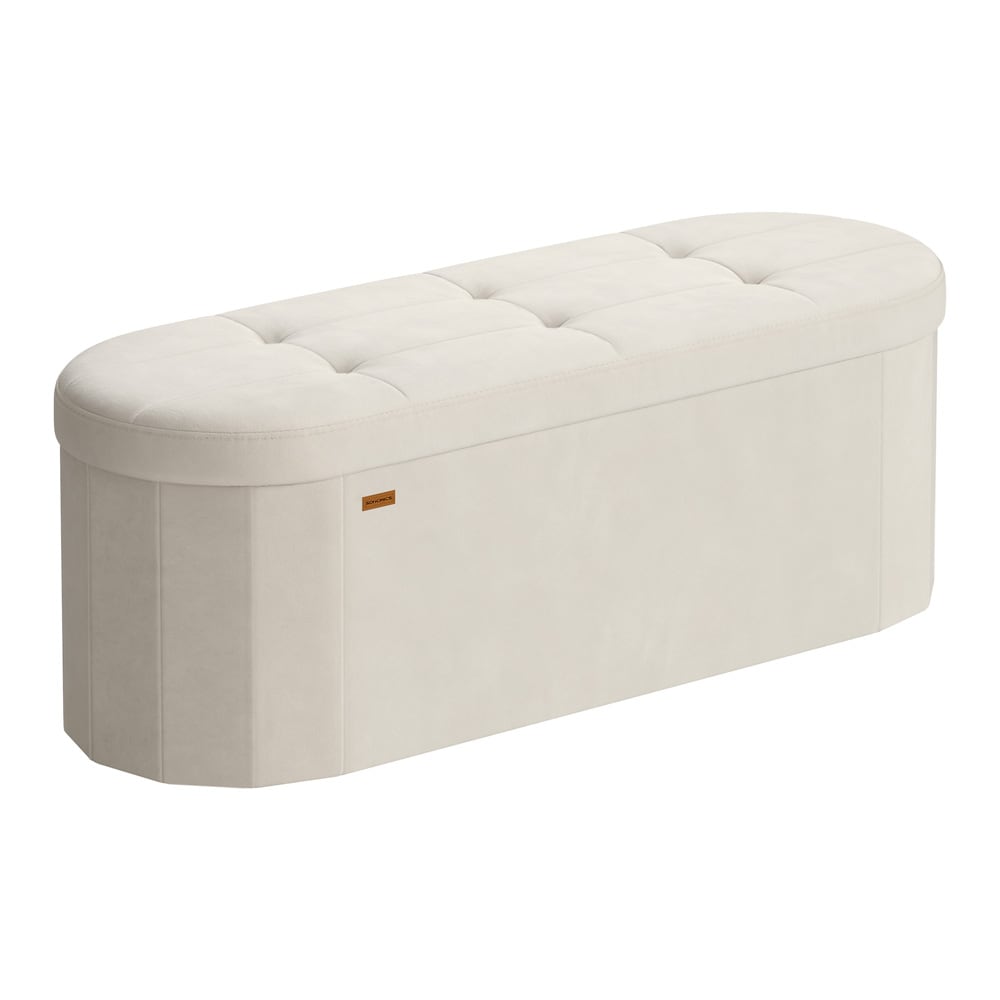 Oppbevaringsbenk 110×38×38 cm / sammenleggbar fløyelspuff / sittebenk med 110 l oppbevaring – Hvit