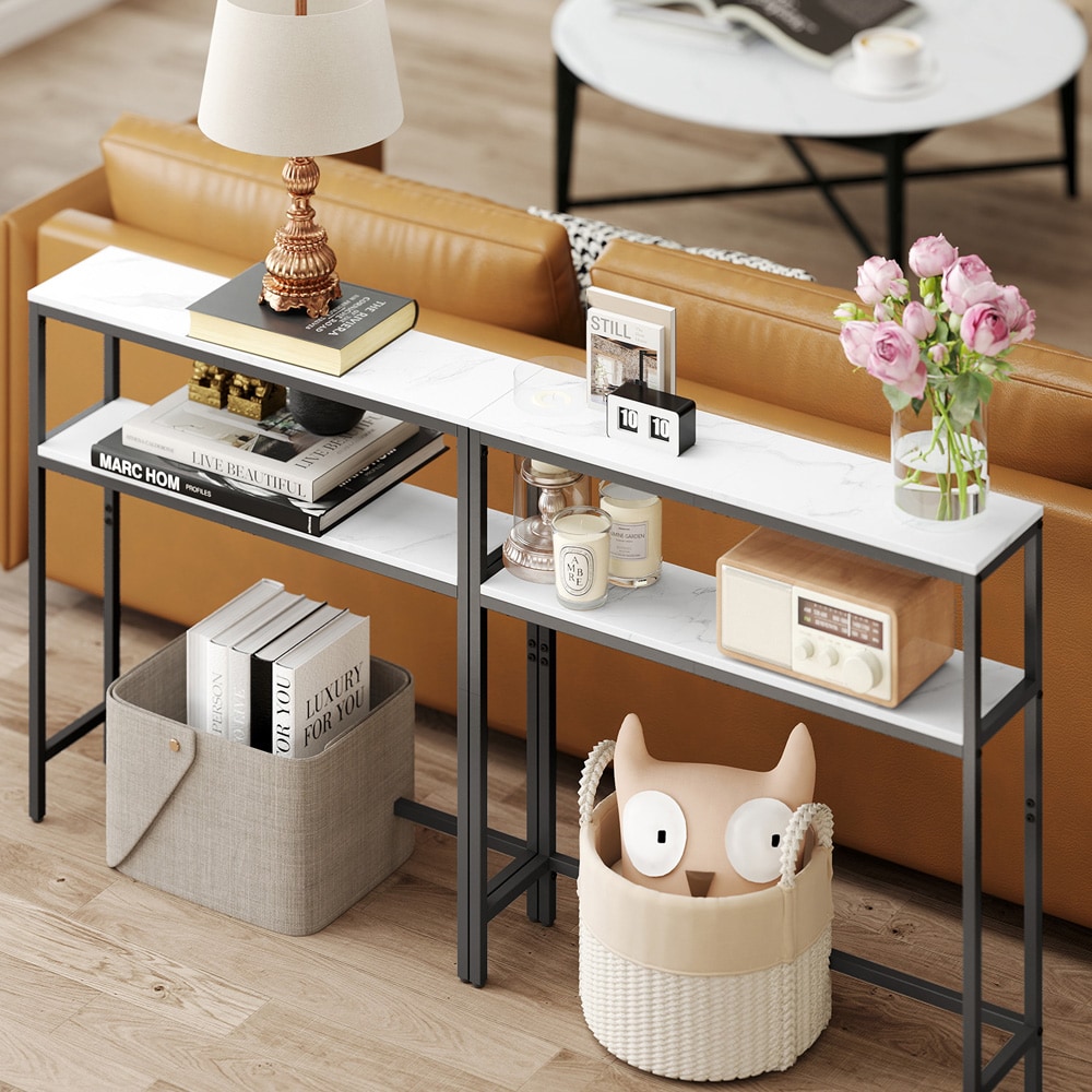 Konsollbord 20×80×80 cm / smalt sidebord med marmorutseende og metallramme