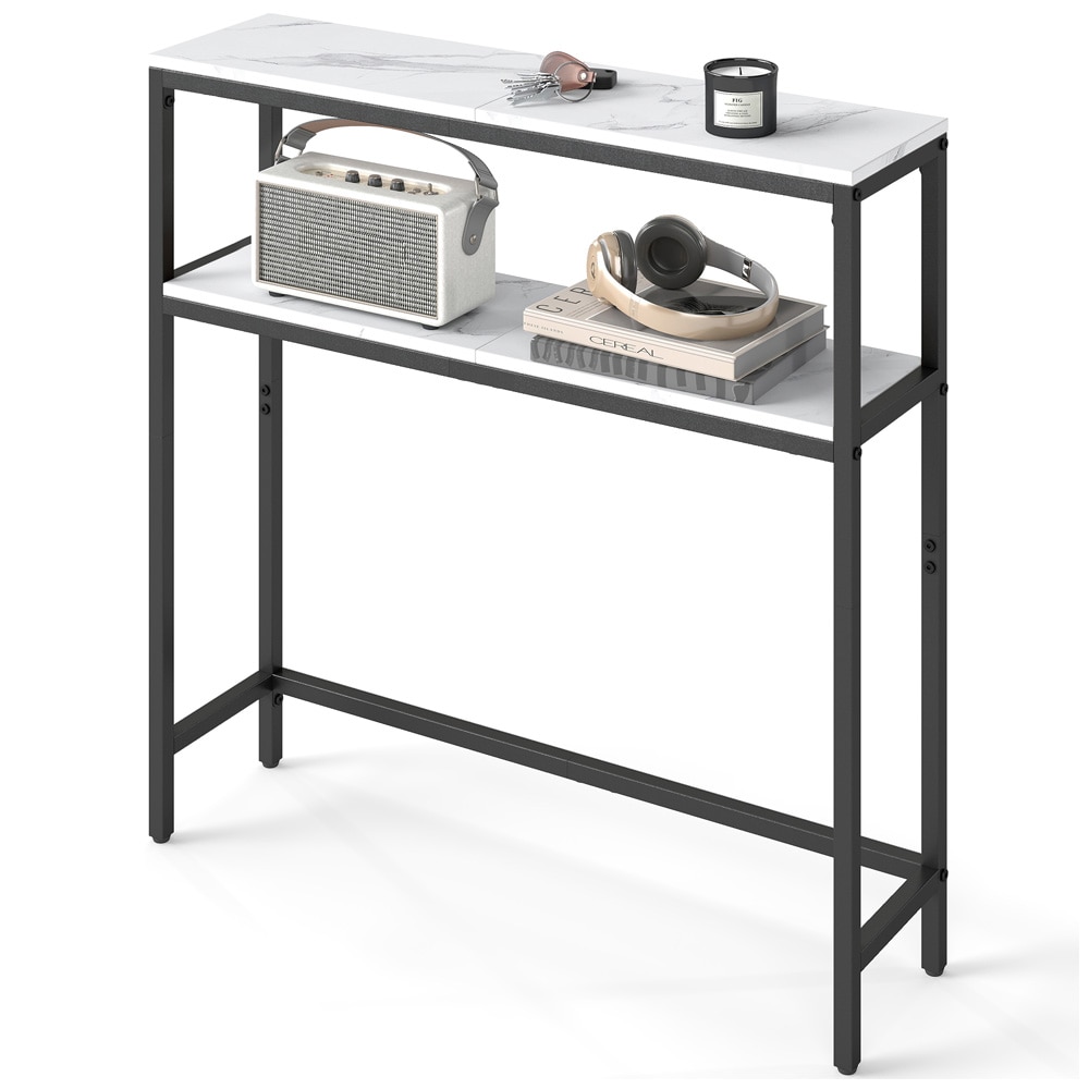 Konsollbord 20×80×80 cm / smalt sidebord med marmorutseende og metallramme