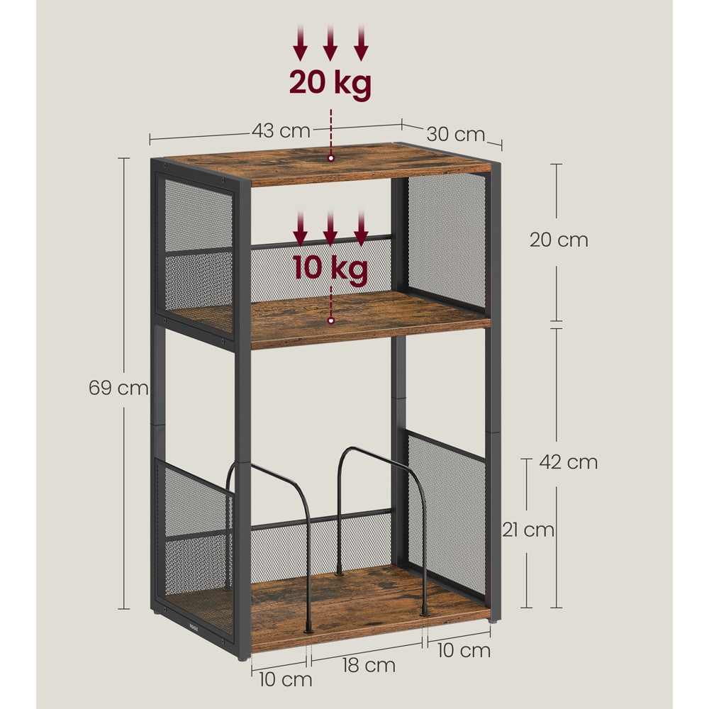 Stereobenk 30×43×69 cm / LP-stativ, vinyloppbevaring og sidebord med tre hyller – Brun/svart