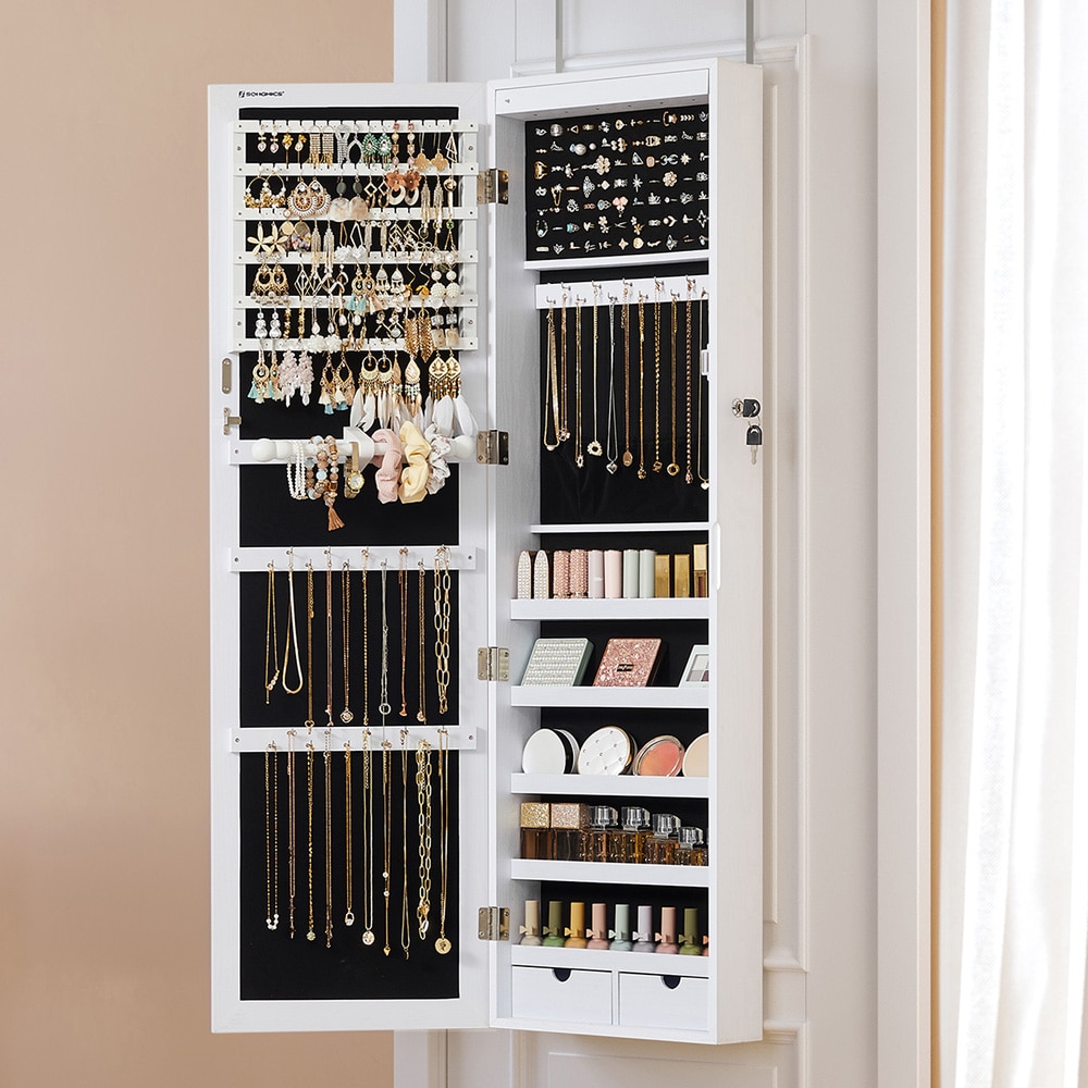 Smykkeskap med speil og LED-belysning - Hvit / smykkeskap med belysning