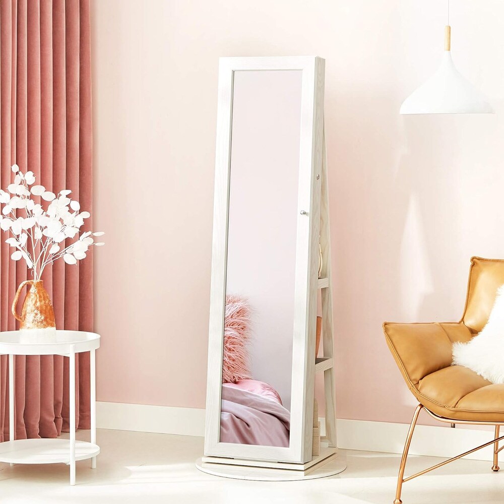 Roterbart smykkeskap med speil - Hvit / smykkeskap gulvstående / smykkeoppbevaring med speil
