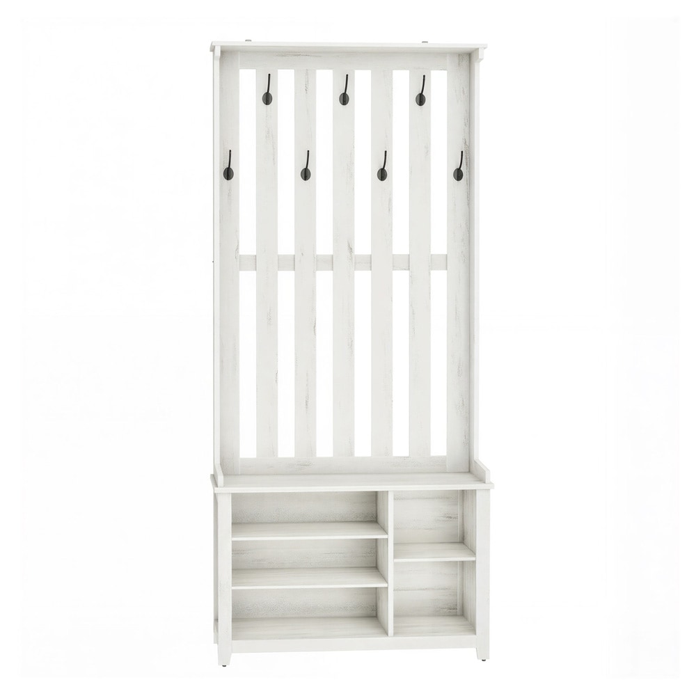 Gangmøbel 81×35×180 cm / garderobestativ med benk og justerbar skohylle – Hvit