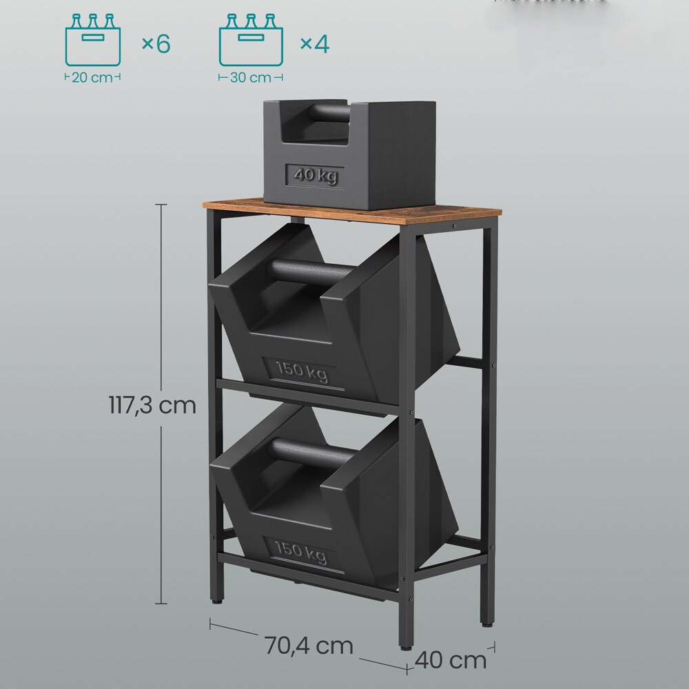 Drikkekassestativ for 4 drikkekasser / 2-etasjers flaskestativ i stål / kassestativ