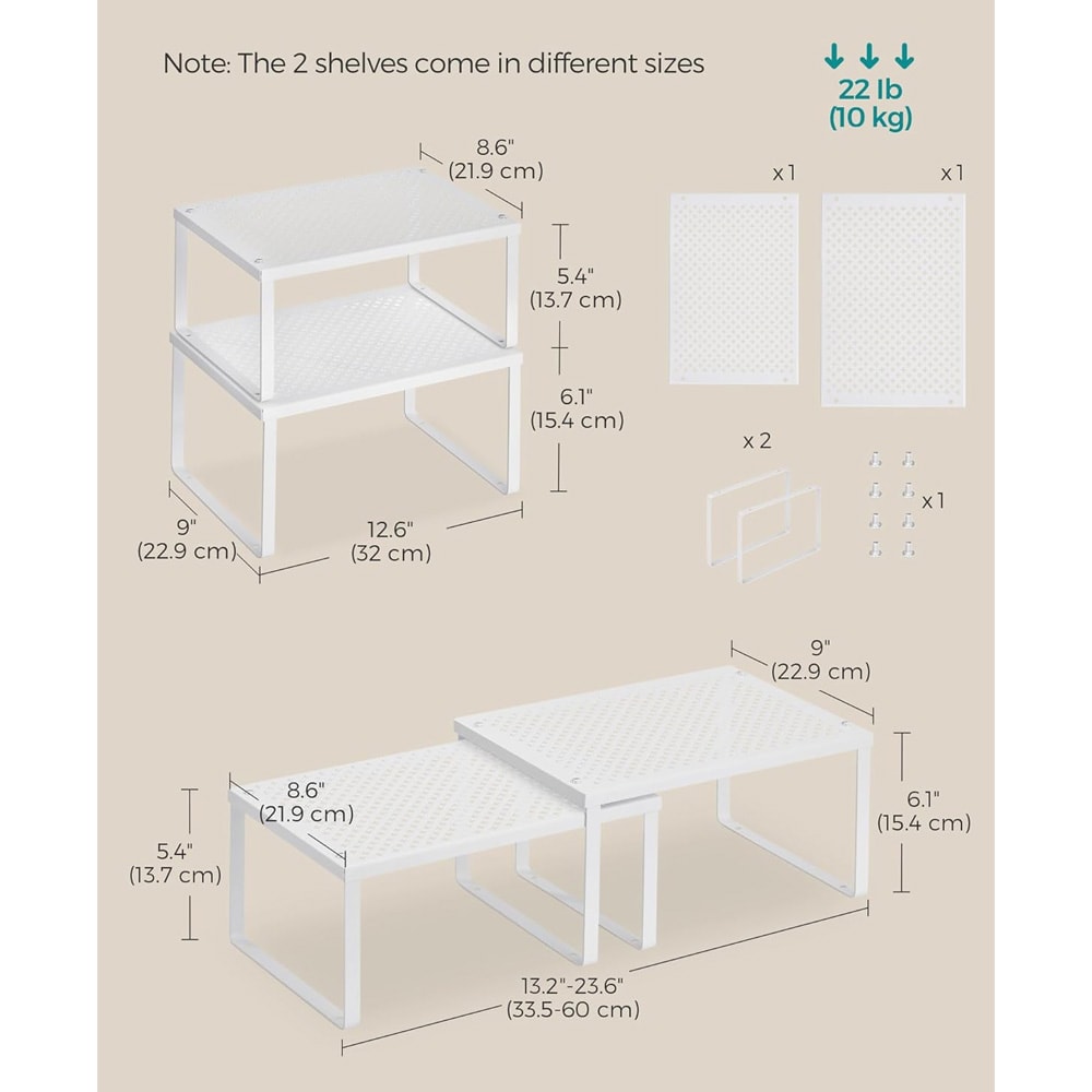 Kjøkkenorganisator 2-pk / kjøkkenhylle / oppbevaringshylle for skap og garderobe / stabelbar metallhylle