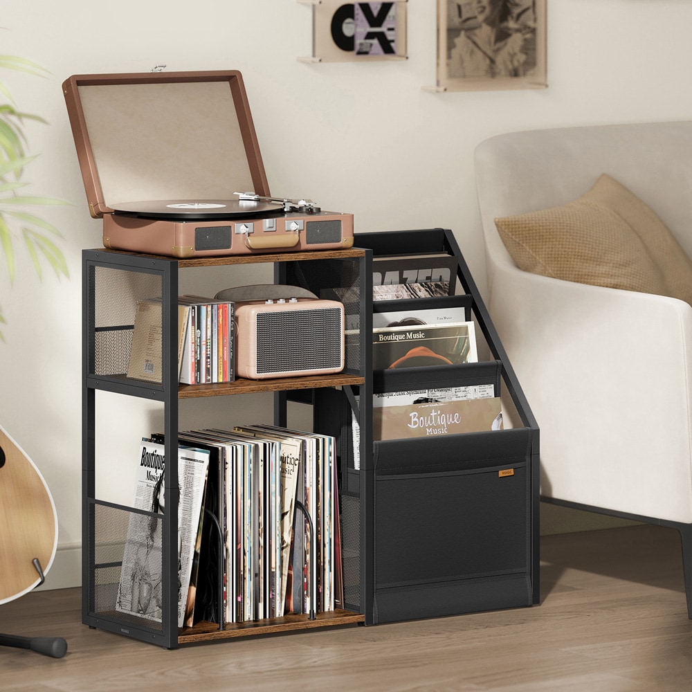 Stereobenk med vinyloppbevaring for ca. 140 plater - Brun/Svart / platespillerstativ med LP-oppbevaring