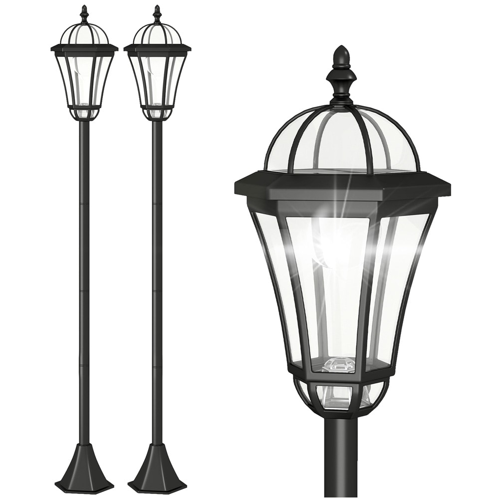 Solcellelykt 129 cm / LED-hagelykt med jordspyd og skumringssensor / 2 stk solcelledrevne lykter