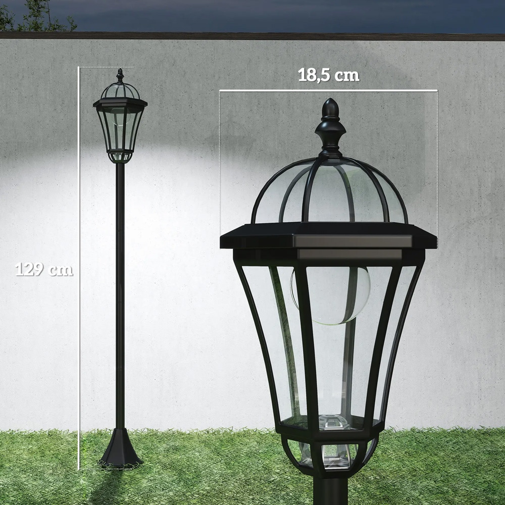 Solcellelykt 129 cm / LED-hagelykt med jordspyd og skumringssensor / 2 stk solcelledrevne lykter