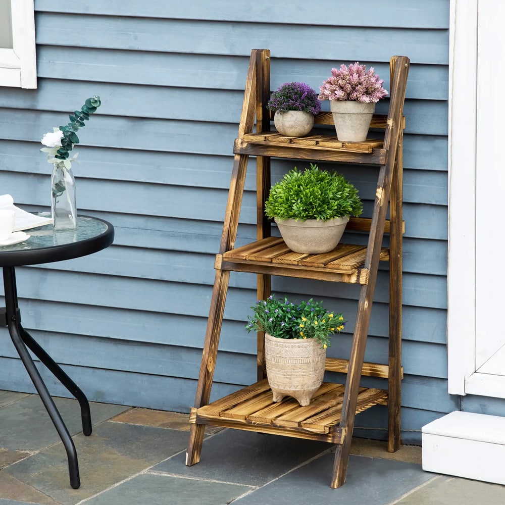 Plantehylle i tre med 3 hyller 93 cm - Brun / sammenleggbar blomsterhylle i tre