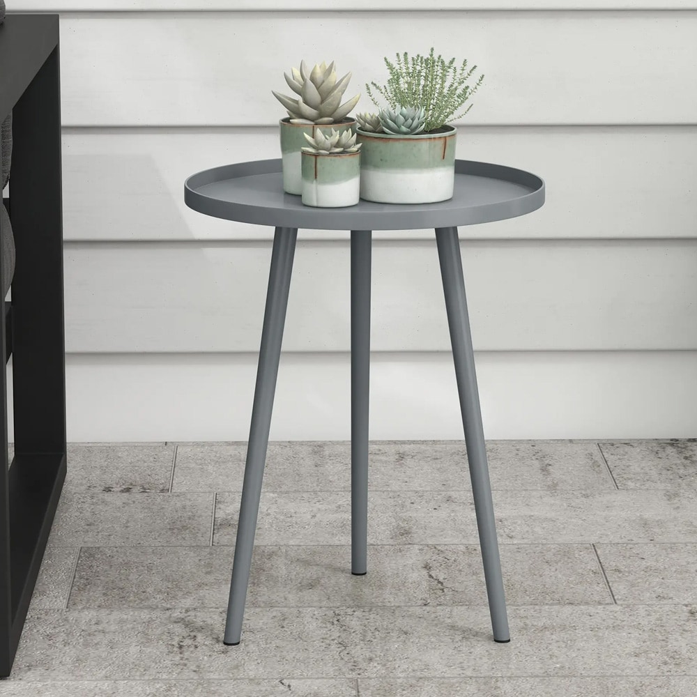 Rundt sidebord i metall 40 cm - Grå / rundt hagebord i stål