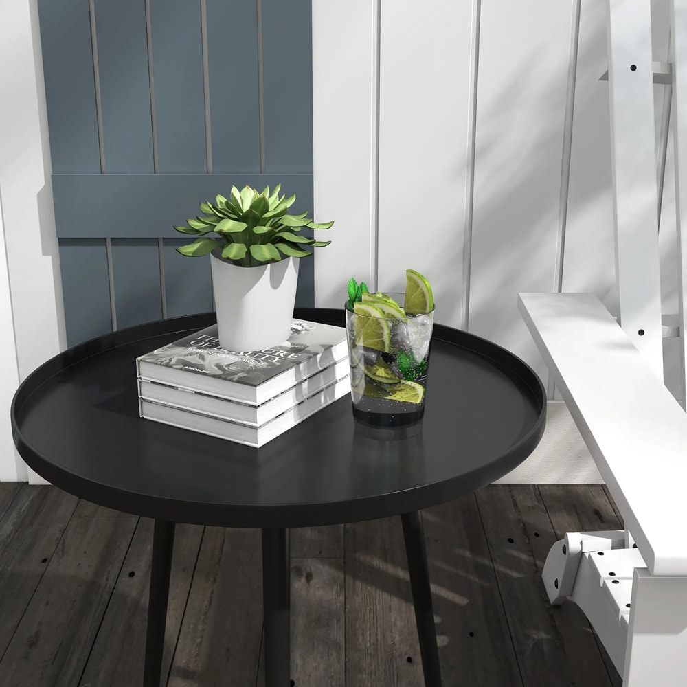 Rundt sidebord Ø40×50 cm / metallbord til balkong, terrasse og hage / hagebord – Svart