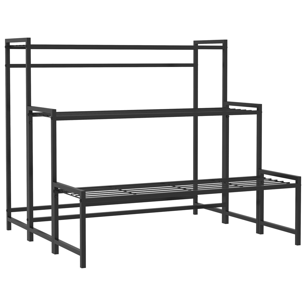 Plantestativ 75×70×66 cm / 3-etasjes blomsterstativ i metall for inne- og utebruk – Svart