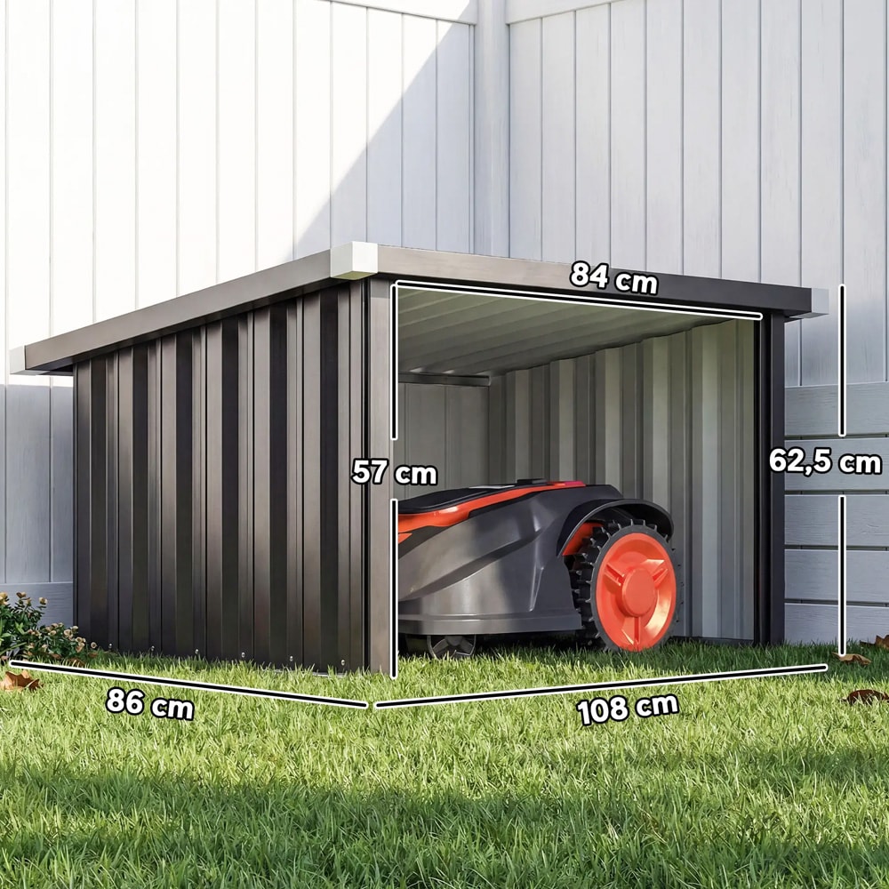 Garasje til robotgressklipper 108×86×62,5 cm / værbeskyttelse i galvanisert stål – Mørkegrå