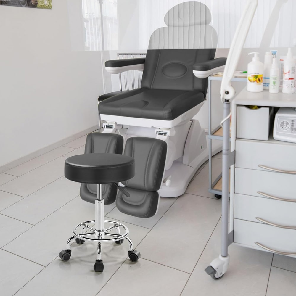 Arbeidskrakk med hjul / justerbar krakk 50,5-65 cm / krakk til salong og verksted / 360° dreibar arbeidsstol