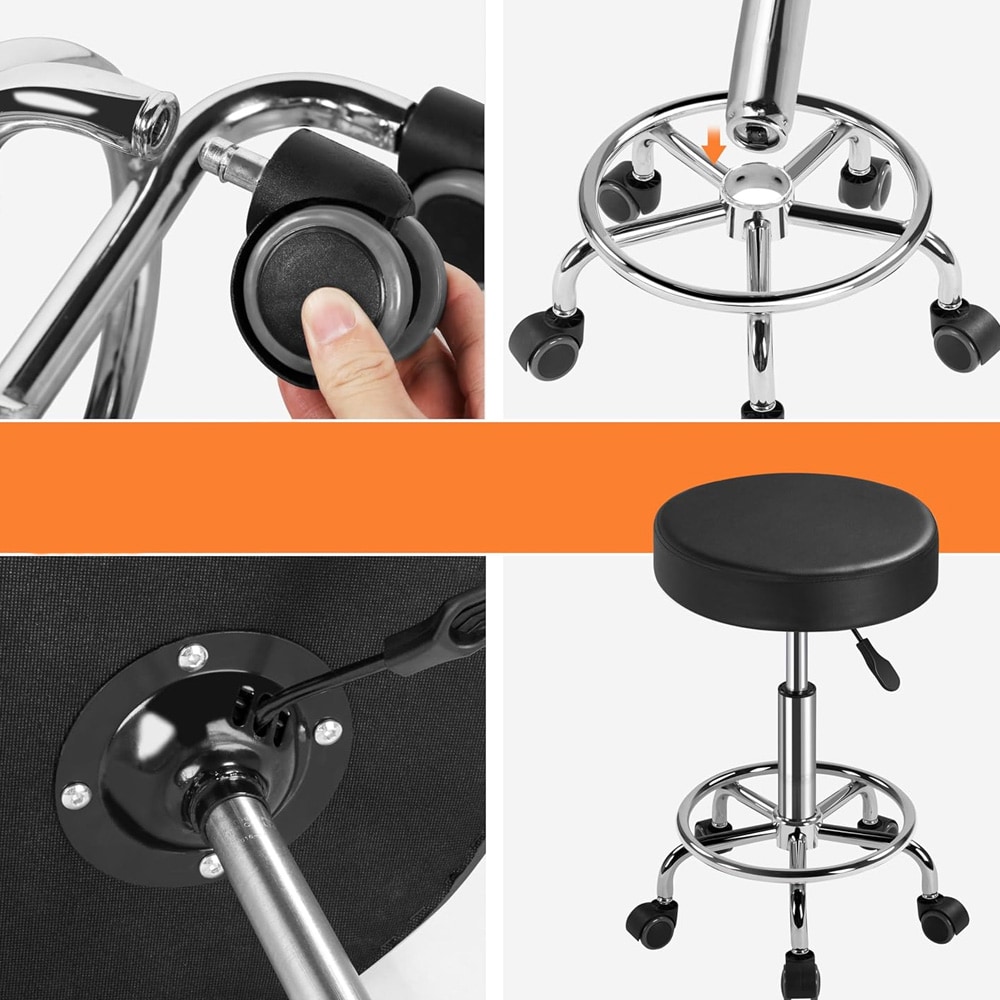 Arbeidskrakk med hjul / justerbar krakk 50,5-65 cm / krakk til salong og verksted / 360° dreibar arbeidsstol
